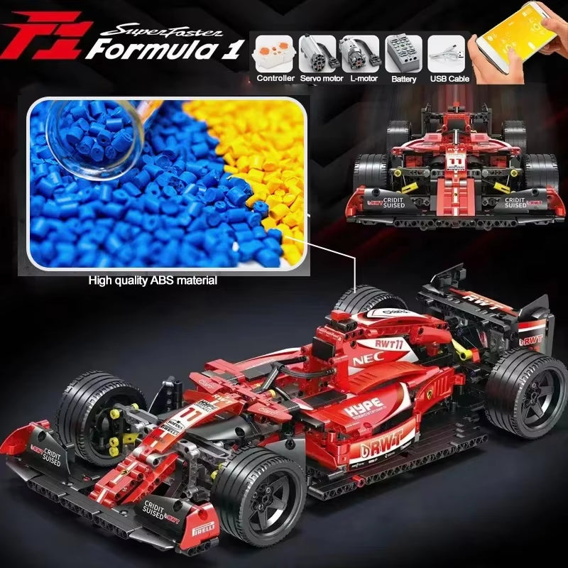 1280Pcs High-Tech Formula Cars 023005 Red F1 Building Blocks Sports Racing Cars Super Model Kits Bricks Toys for Kids Boys Gifts