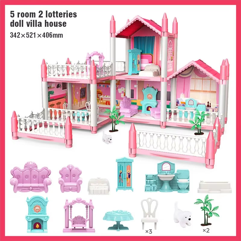 3D DIY Dream Princess Castle Villa Assembly Doll House Set Toy Girl Family Toy Children'S Music Doll House Assembly Villa House