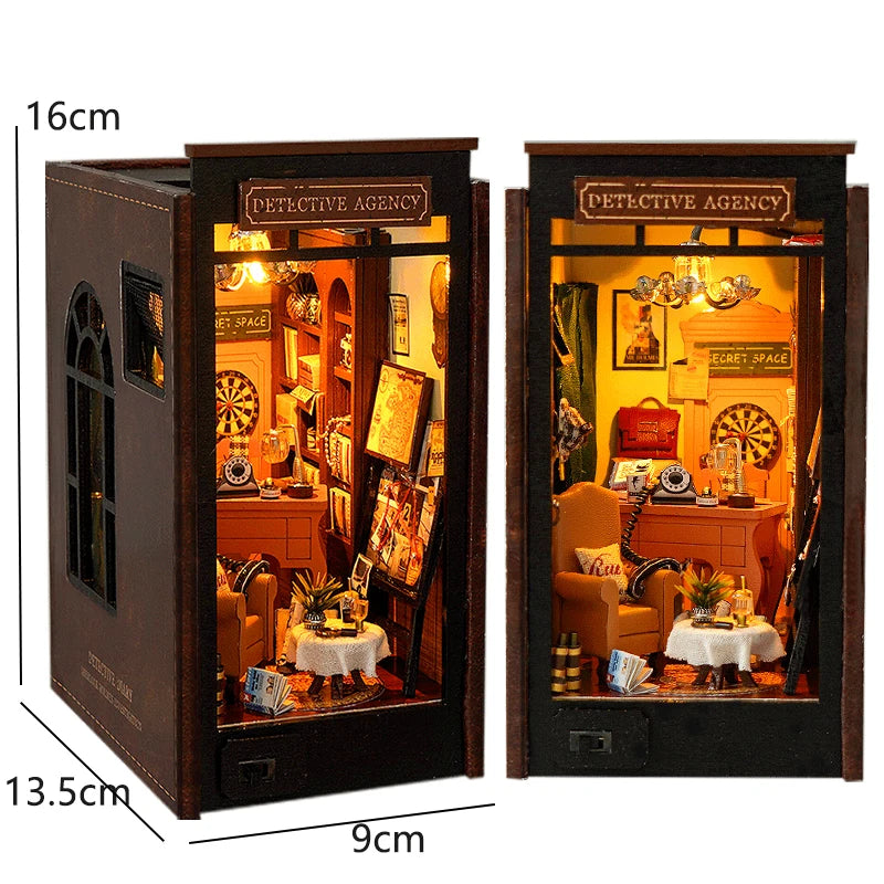 DIY Book Nook Kit Miniature Doll House with LED Light 3D Puzzle Model Building Wooden Bookshelf Bookend Toy Adults Birthday Gift