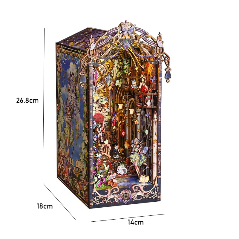 DIY Book Nook Kit Miniature Doll House with LED Light 3D Puzzle Model Building Wooden Bookshelf Bookend Toy Adults Birthday Gift