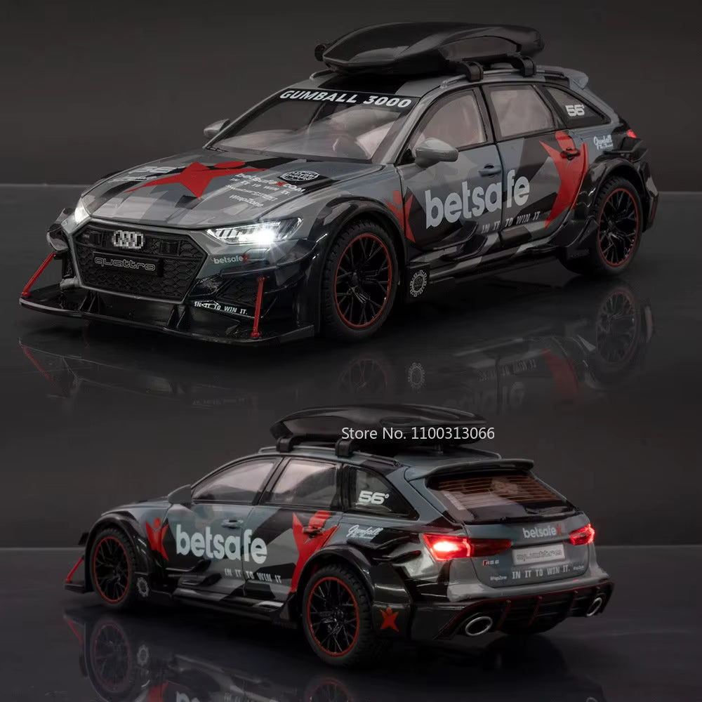 1/24 Audi RS6 Modified Vehicles Car Model Toys Alloy Diecast with Pull Back Light & Sound Model Cars Boys Gifts for Children