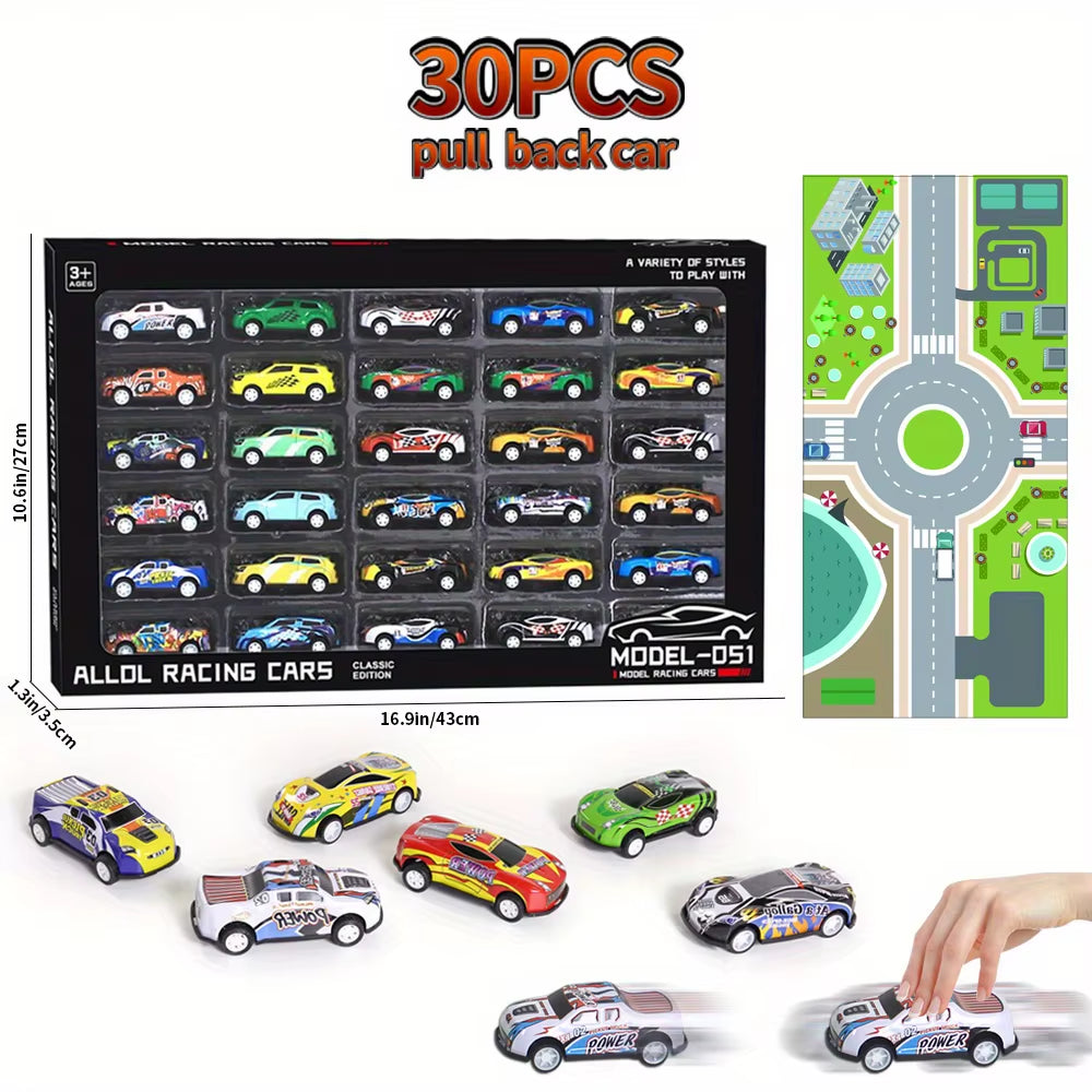50PCS 3 Inch Cars Toys Set, Friction Power Alloy Casting Cars Mini Race Car with Play Mat ,Alloy Metal Cars Toys for Toddler 3 4