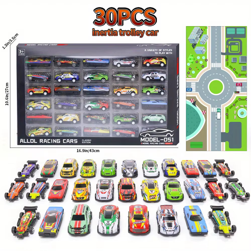50PCS 3 Inch Cars Toys Set, Friction Power Alloy Casting Cars Mini Race Car with Play Mat ,Alloy Metal Cars Toys for Toddler 3 4