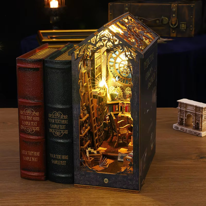 DIY Book Nook Kit Miniature Doll House with LED Light 3D Puzzle Model Building Wooden Bookshelf Bookend Toy Adults Birthday Gift