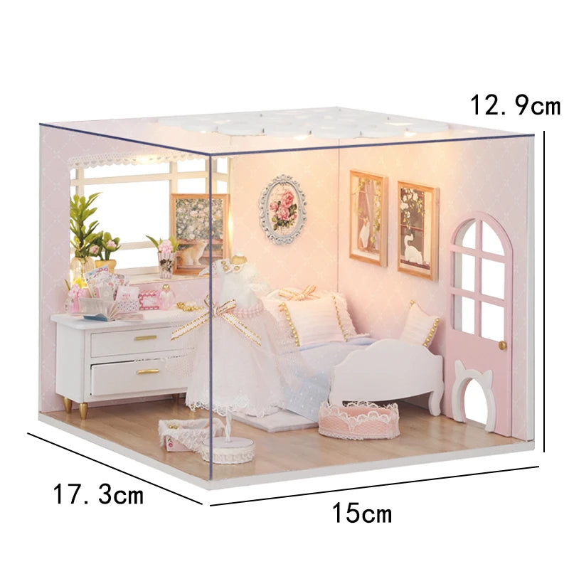 Mini Doll House DIY Small House 3D Puzzle Assembly Building Model Toys Home Bedroom Decoration with Furniture LED Lights Gifts
