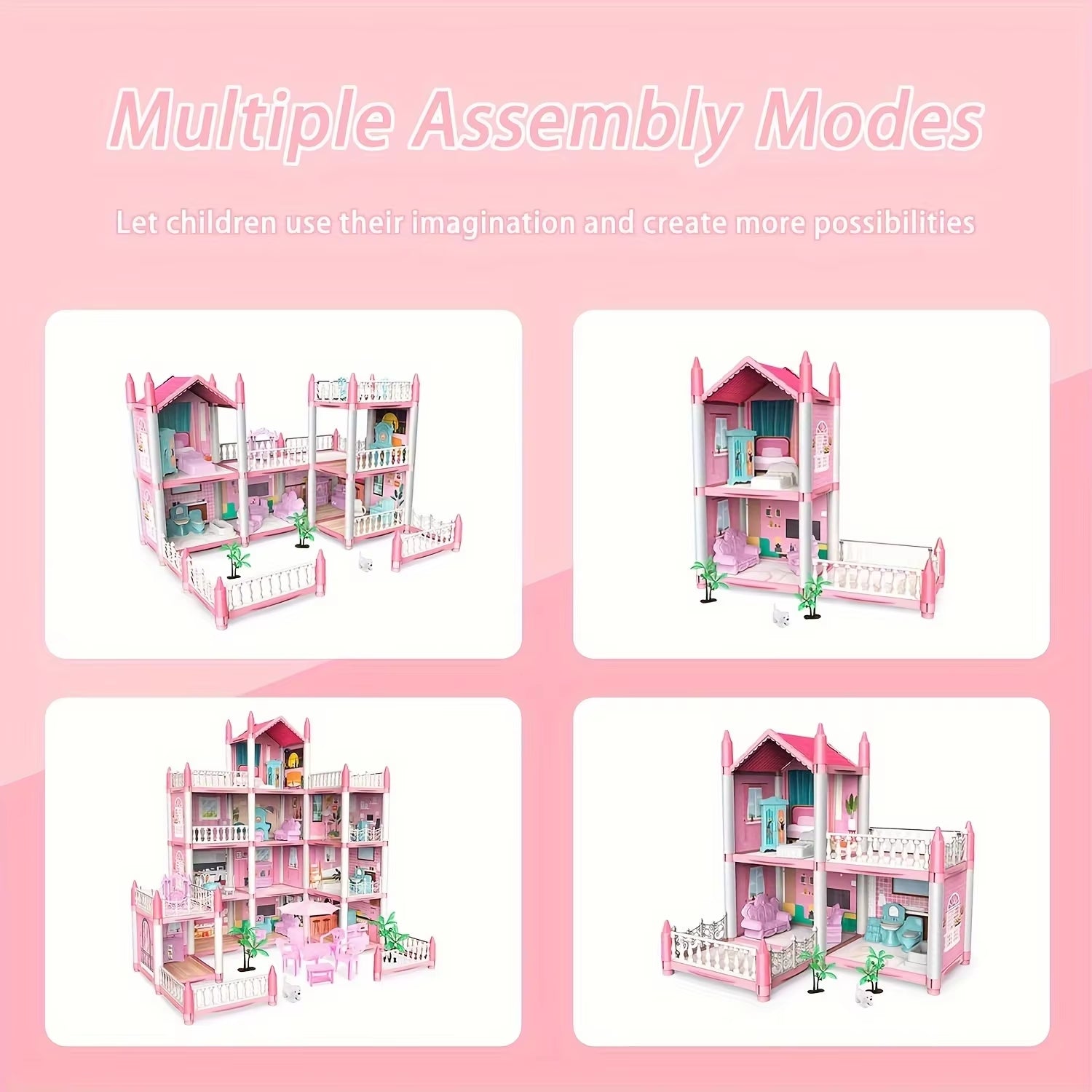 Children'S Music Doll House Assembly Villa House 3D DIY Dream Princess Castle Villa Assembly Doll House Set Toy Girl Family Toy