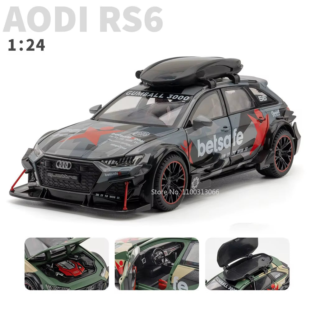 1/24 Audi RS6 Modified Vehicles Car Model Toys Alloy Diecast with Pull Back Light & Sound Model Cars Boys Gifts for Children