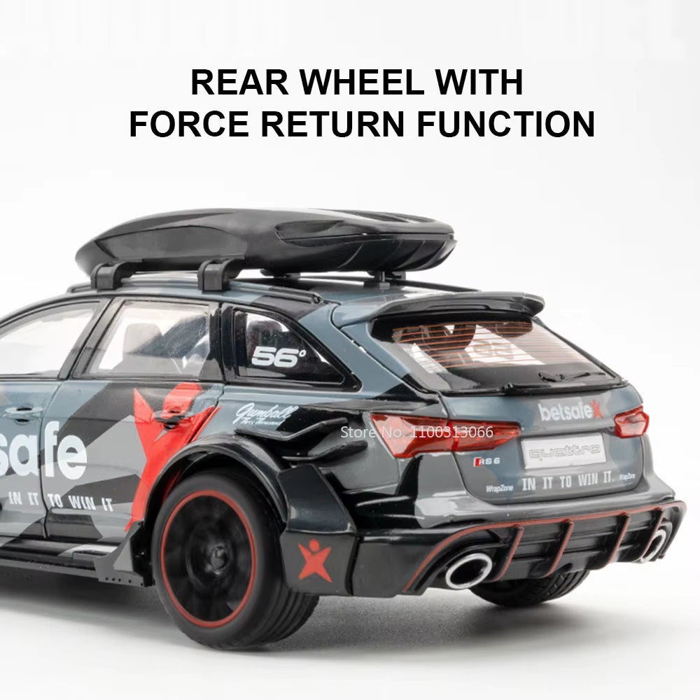 1/24 Audi RS6 Modified Vehicles Car Model Toys Alloy Diecast with Pull Back Light & Sound Model Cars Boys Gifts for Children