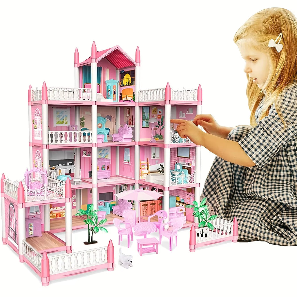 Children'S Music Doll House Assembly Villa House 3D DIY Dream Princess Castle Villa Assembly Doll House Set Toy Girl Family Toy
