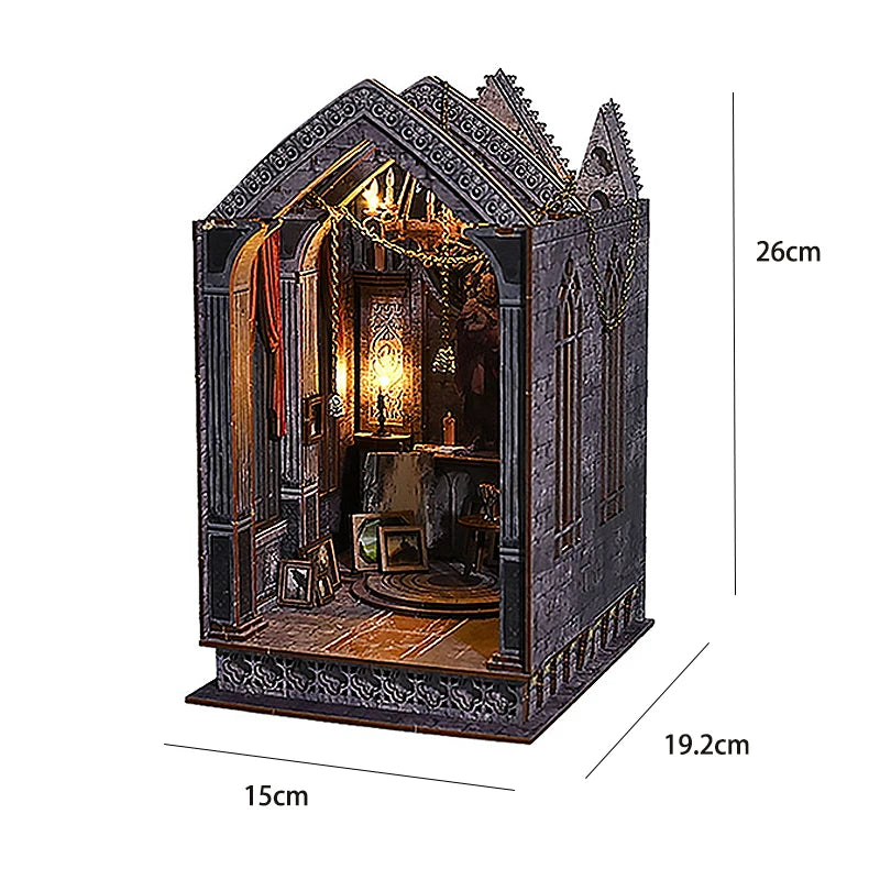 DIY Book Nook Kit Miniature Doll House with LED Light 3D Puzzle Model Building Wooden Bookshelf Bookend Toy Adults Birthday Gift