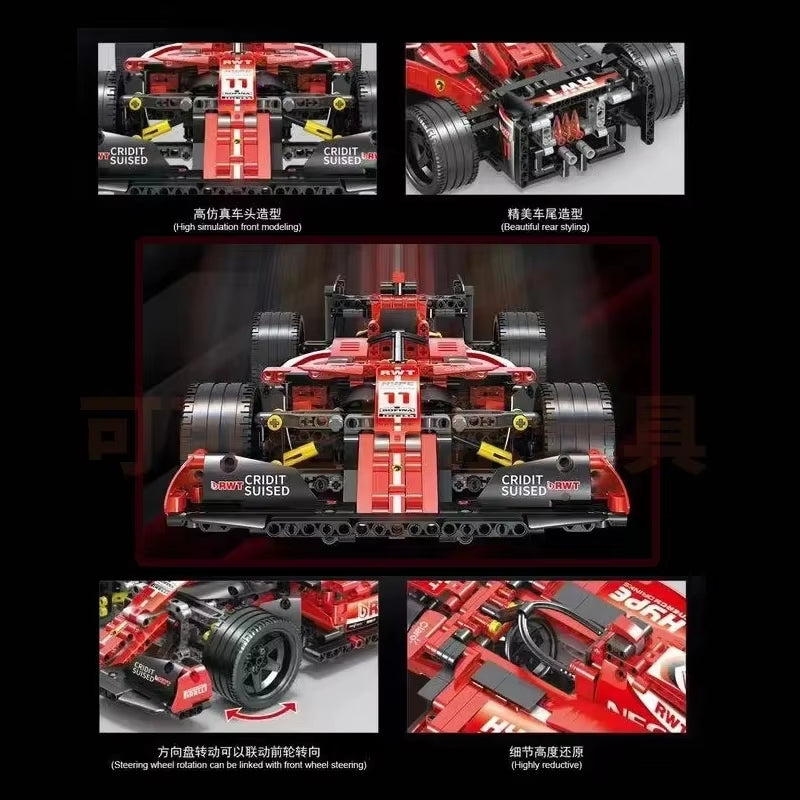 1280Pcs High-Tech Formula Cars 023005 Red F1 Building Blocks Sports Racing Cars Super Model Kits Bricks Toys for Kids Boys Gifts