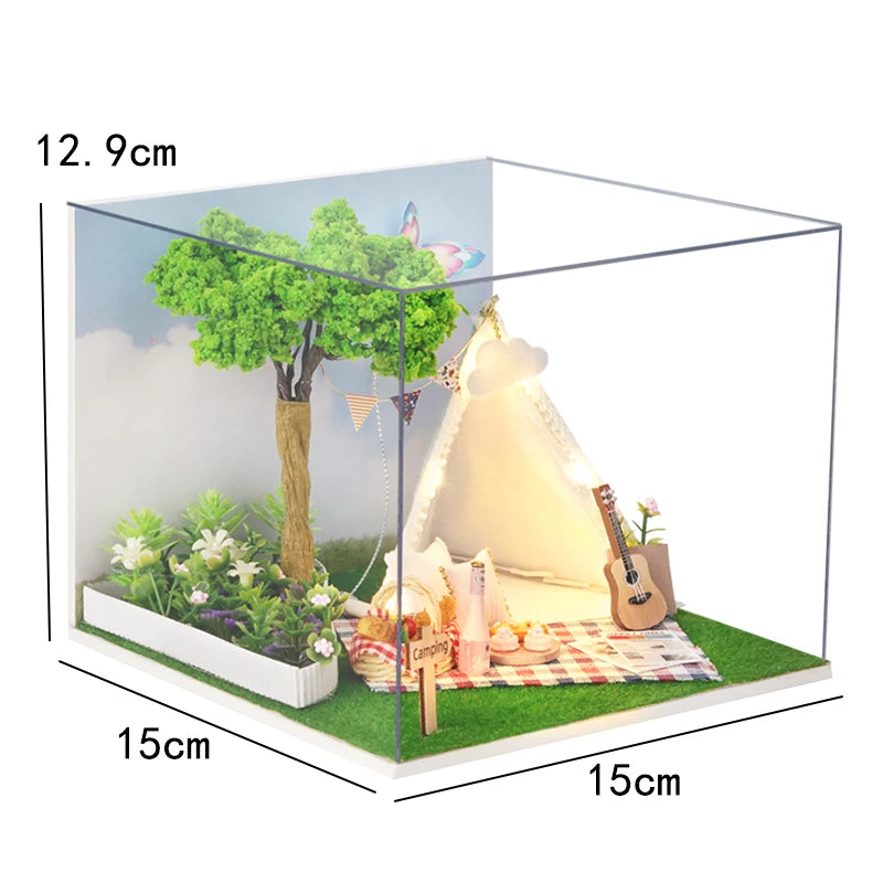 Mini Doll House DIY Small House 3D Puzzle Assembly Building Model Toys Home Bedroom Decoration with Furniture LED Lights Gifts