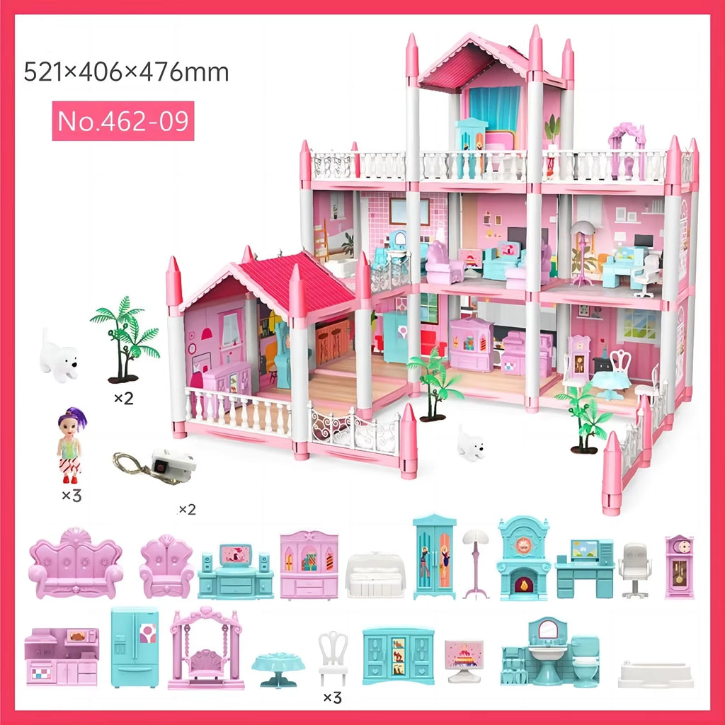 Children'S Music Doll House Assembly Villa House 3D DIY Dream Princess Castle Villa Assembly Doll House Set Toy Girl Family Toy