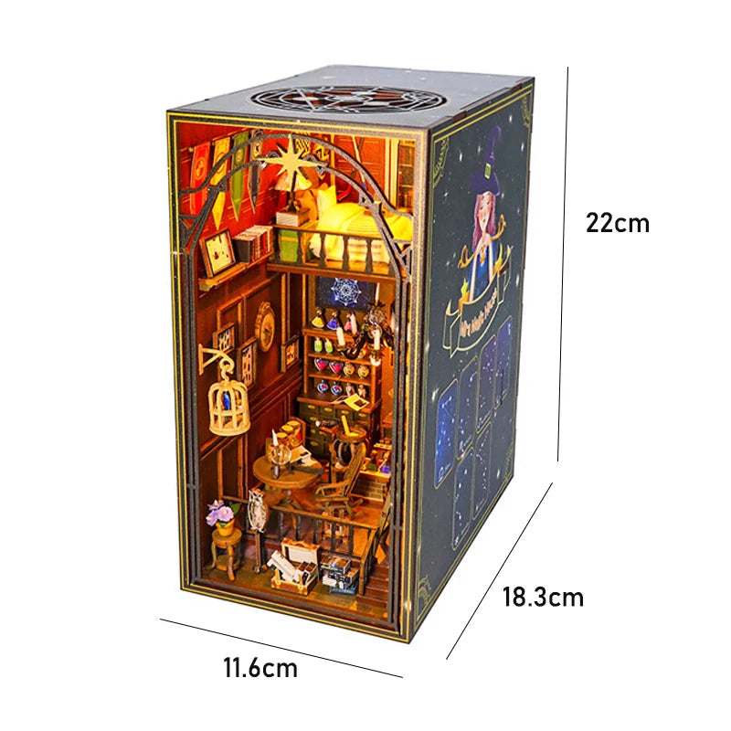 DIY Book Nook Kit Miniature Doll House with LED Light 3D Puzzle Model Building Wooden Bookshelf Bookend Toy Adults Birthday Gift