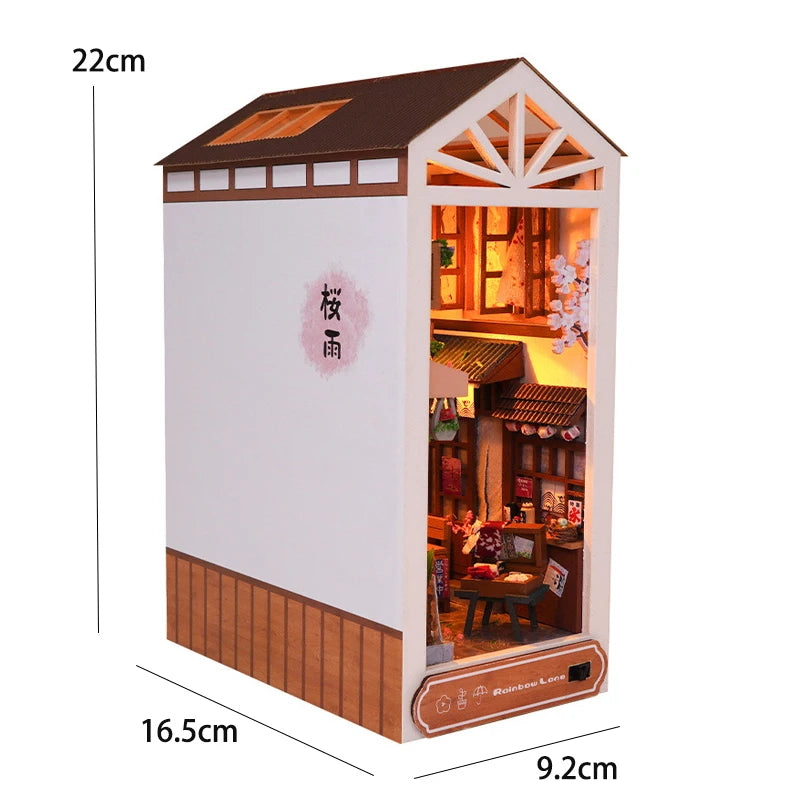 DIY Book Nook Kit Miniature Doll House with LED Light 3D Puzzle Model Building Wooden Bookshelf Bookend Toy Adults Birthday Gift