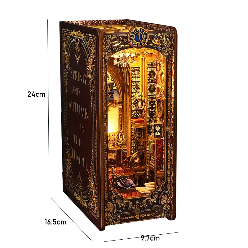 DIY Book Nook Kit Miniature Doll House with LED Light 3D Puzzle Model Building Wooden Bookshelf Bookend Toy Adults Birthday Gift