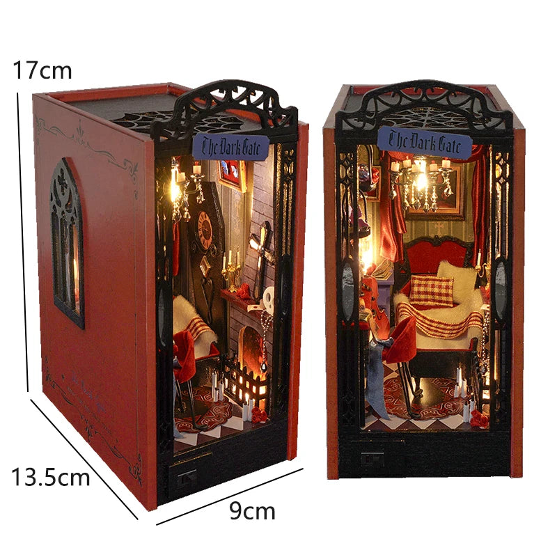 DIY Book Nook Kit Miniature Doll House with LED Light 3D Puzzle Model Building Wooden Bookshelf Bookend Toy Adults Birthday Gift