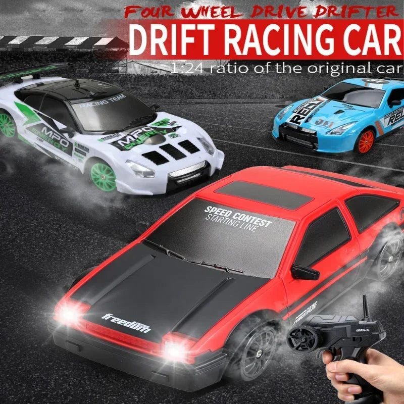 2.4G RC CAR with LED Light 4WD Remote Control Drift Cars Professional Racing Toys GTR Model AE86 for Children Christmas Gifts
