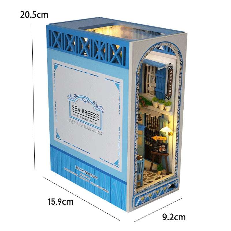 DIY Book Nook Kit Miniature Doll House with LED Light 3D Puzzle Model Building Wooden Bookshelf Bookend Toy Adults Birthday Gift