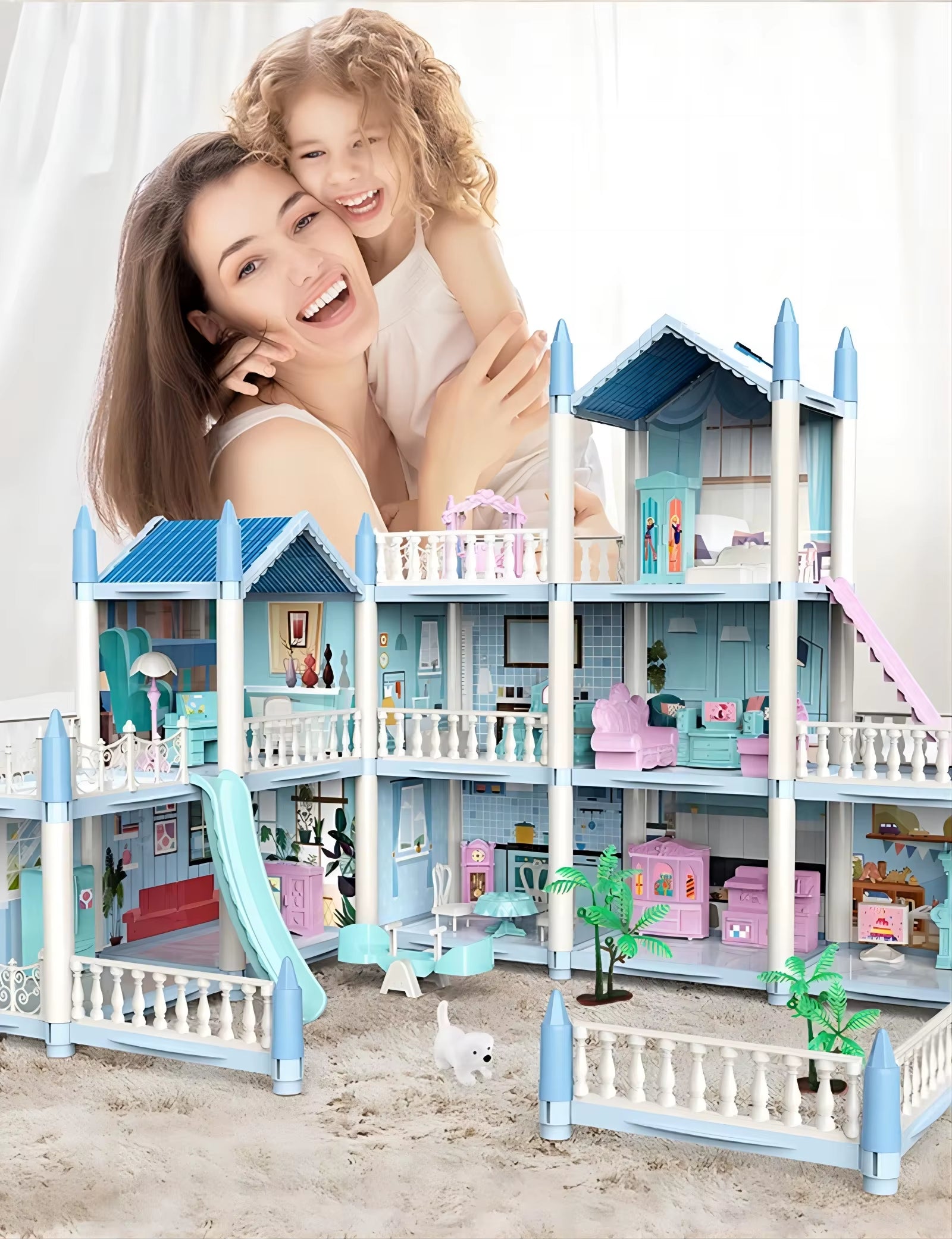 Children'S Music Doll House Assembly Villa House 3D DIY Dream Princess Castle Villa Assembly Doll House Set Toy Girl Family Toy