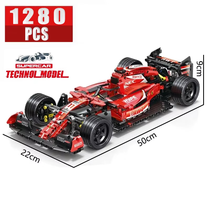 1280Pcs High-Tech Formula Cars 023005 Red F1 Building Blocks Sports Racing Cars Super Model Kits Bricks Toys for Kids Boys Gifts
